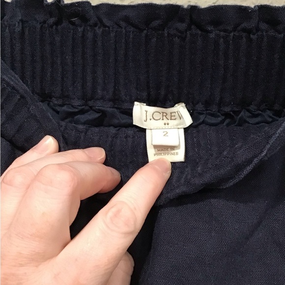 J. Crew Factory Sidewalk Skirt Mini Navy Linen/Cotton Elastic Waist Pockets Sz 2 - Picture 4 of 6